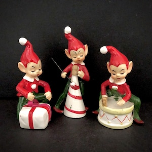 Josef Vintage Christmas Elves in Santas Workshop MCM midcentury