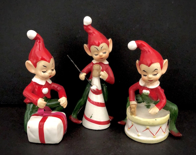 Josef Vintage Christmas Elves in Santas Workshop MCM midcentury