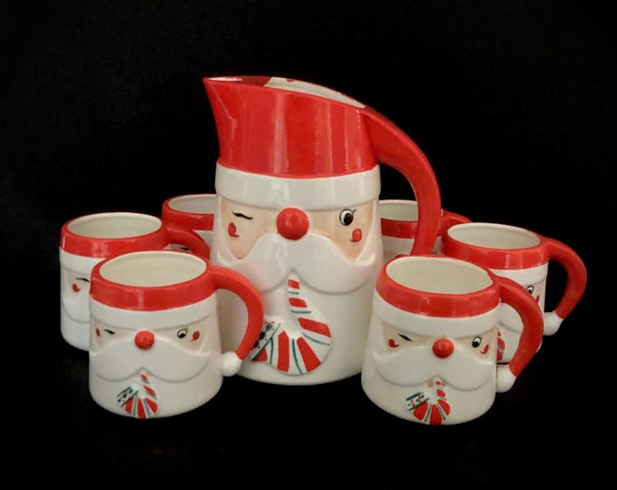 Shafford Vintage Christmas Merry Santa with pipe Pitcher and mug set mugs MCM midcentury