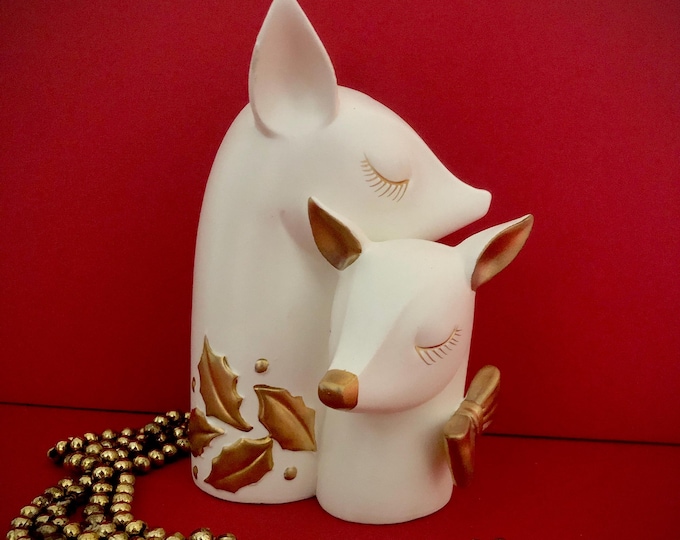 Holt Howard Vintage Christmas Doe and Fawn planter MCM midcentury reindeer deer