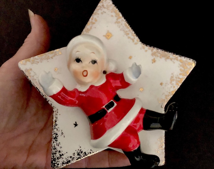 Napco Santa Boy Swingin on a Star Vintage Christmas planter MCM midcentury