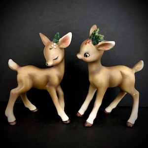 Pareja de ciervos navideños vintage Josef MCM de mediados de siglo