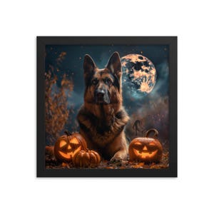 Halloween German Shepherd Poster - Premium Framed Poster | High-Quality Dog Art | Halloween Dog Art