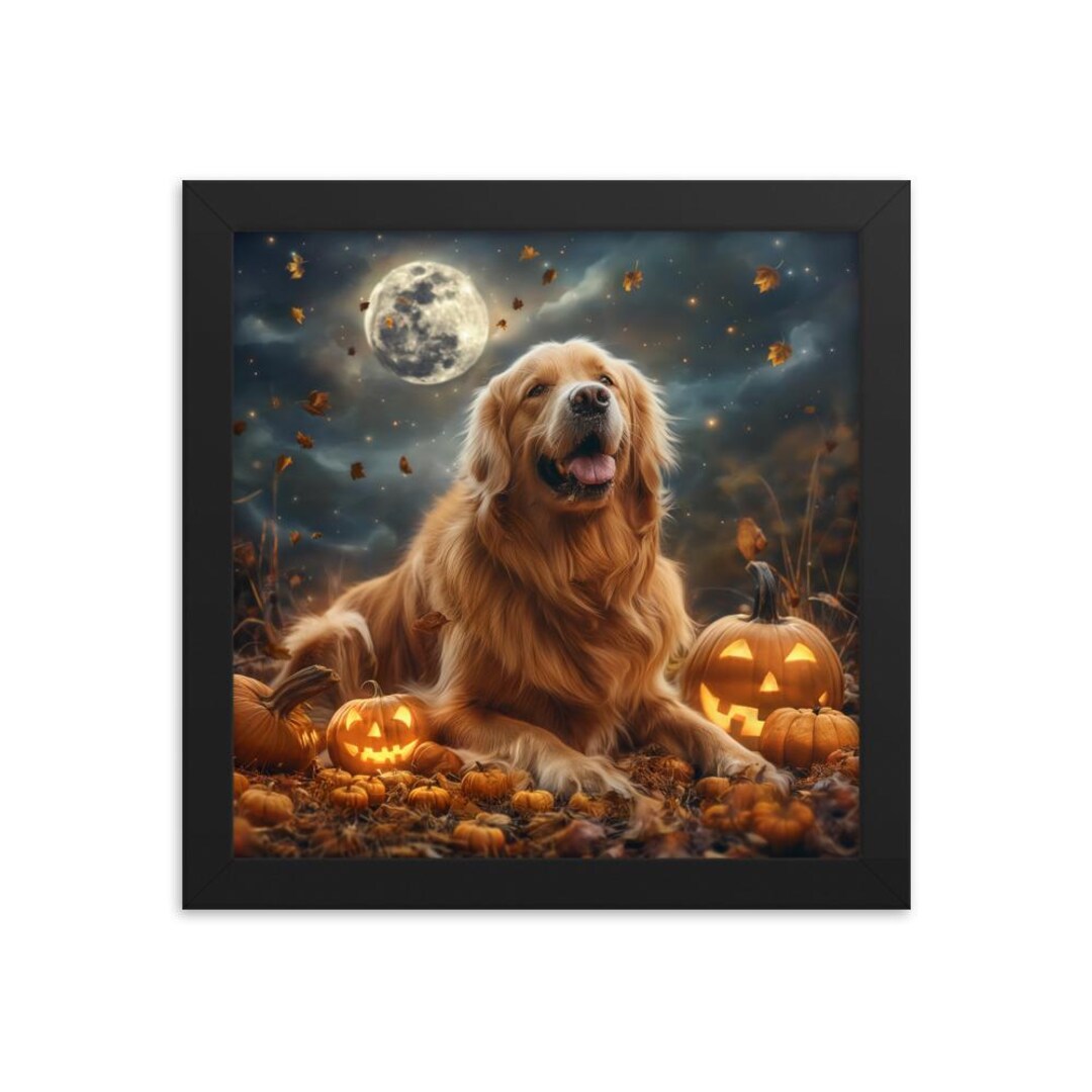 Halloween Golden Retriever Poster - Premium Framed Poster | High ...