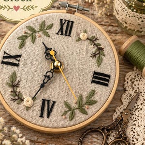 Patrón de reloj bordado / Diseño para principiantes estilo cottagecore (descarga instantánea en PDF)