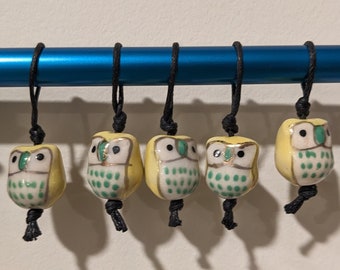 Yellow Ceramic Owl Stitch Markers, snag-free