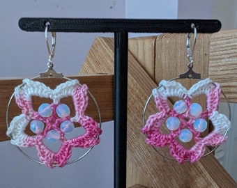 Cherry Blossom Crochet Dangle Earrings