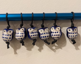 Dark Blue Ceramic Owl Stitch Markers, snag-free