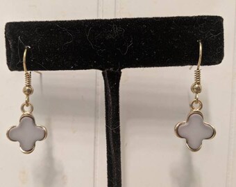 Grey and Gold Quatrefoil Dangle Earrings