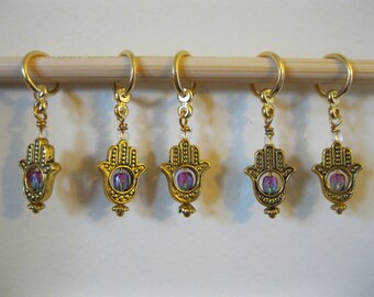 Hamsa Hand Stitch Markers with Gradient Beads, snag-resistant