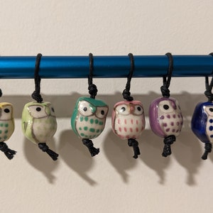 Mixed Ceramic Owl Stitch Markers, snag-free