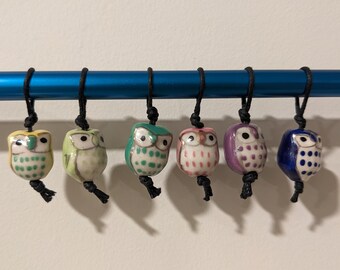 Mixed Ceramic Owl Stitch Markers, snag-free