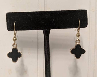 Black and Gold Quatrefoil Dangle Earrings