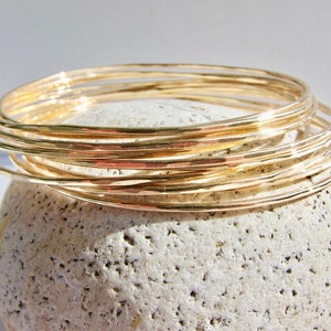 14K Gold Filled Bangles, Hammered 16 Gauge,  Set of Ten