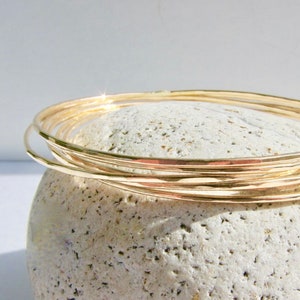 14K GF Bangles, Set of Five,  Hammered, Thin Bangles,