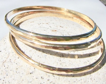 Three, 6 Gauge, 14K Gold Filled Bangles