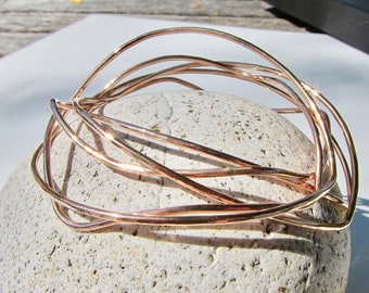 14K, 14 Gauge, Rose Gold Filled, Organic Bangles, Set of 5, Nest of Five