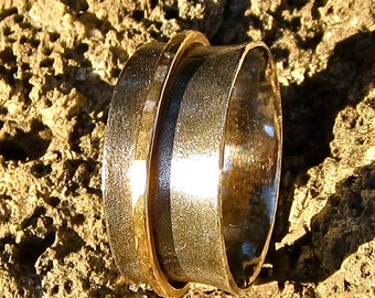 Oxidized Flared, Sterling Ring With 14K Gold Fill Spinner