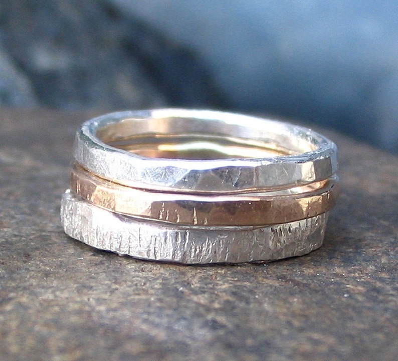 Fine Silver and 14K Gold Filled Rings X 3 | Etsy