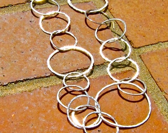Handmade  36" Hammered Link Argentium Silver Chain With Handforged Hook
