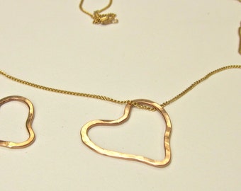 Gold Heart Necklace, Organic Heart Necklace, 14K Gold Filled, Chain, Hammered Heart