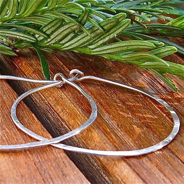 Recycled Silver Hoops,  Argentium .935 Silver Hoops, Hammered Silver Hoops