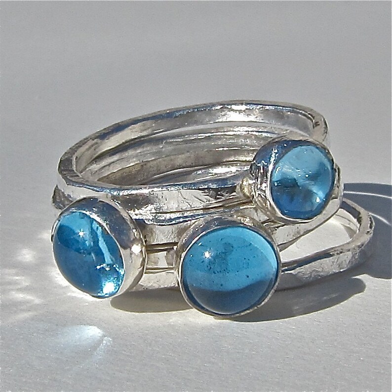 Swiss Blue Topaz Silver Stacking Ring Blue Stacking Ring - Etsy