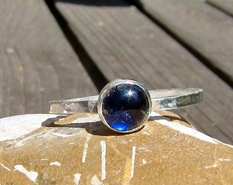 Blue 6mm. Sapphire and Silver Stack Ring