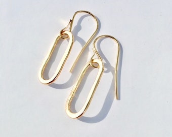 Oval Drop Earrings, 14K Gold Filled, Hammered, Handmade wire