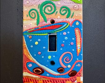Polymer Clay Coffee Swirl Single Toggle Switch Plate Cover: Linda Jacque Art