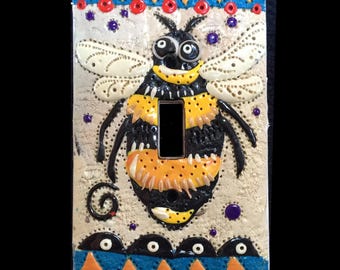Polymer Clay Honey Bee Switch Plate Cover - Linda Jacque Art