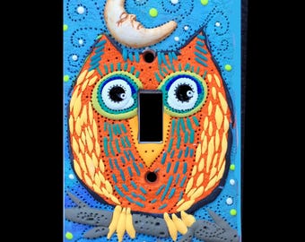 Polymer Clay Owl Toggle Switch Plate Cover: Linda Jacque Art