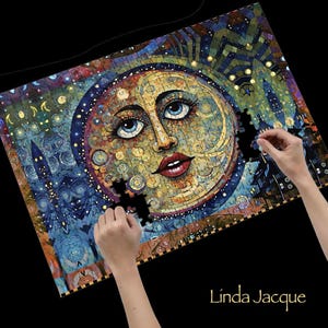 Moonscape Jigsaw Puzzle, Celestial Art by Linda Jacque (500 or 1000 Piece)