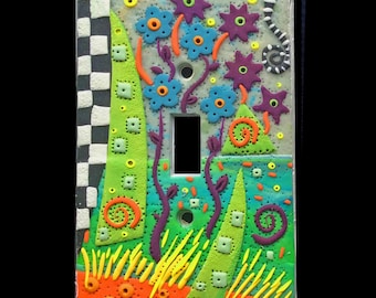Polymer Clay Garden Single Toggle Switch Plate Cover: Linda Jacque Art
