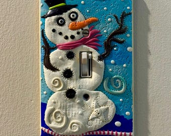 Polymer Clay Snowman  Single Switch Plate Cover by Linda Jacque Art