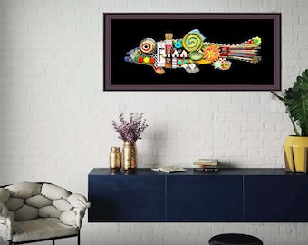Framed ocean Assemblage Fish  Art Print