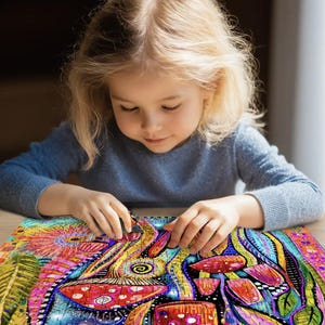 Jigsaw Puzzle, Magic Mushrooms, games, fish art, Linda Jacque Art, gift idea