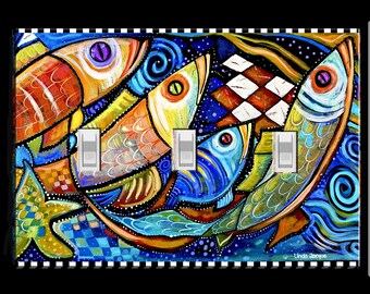 Triple  Light Switch Plate Cover Fish