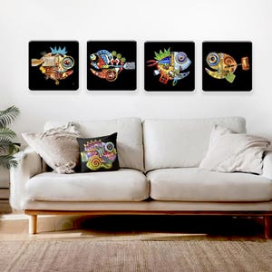 Wood Print Fish Assemblage Art Prints, wall decor, whimsical