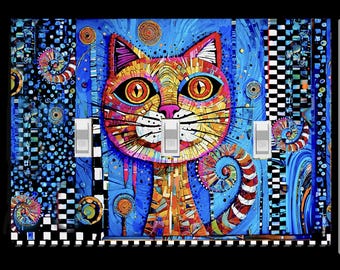 Triple Toggle Switch Plate Crazy Cat