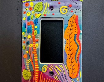 Polymer Clay Abstract Leaf Single Rocker Switch Plate Cover: Linda Jacque Art