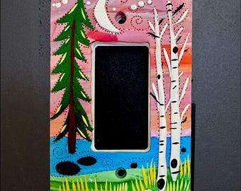 Polymer Clay Forest Stream Single Rocker Switch Plate Cover: Linda Jacque Art