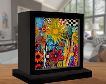 Floral mystical whimsical Art Light Cube  LED Accent Lamp, luminary