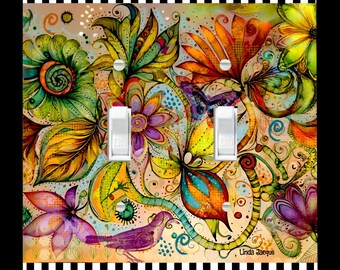 Double Light Switch Plate Cover Floral Bird