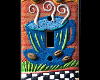 Polymer Clay Coffee Cup Single Toggle Switch Plate Cover