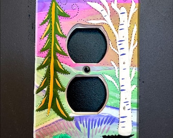 Polymer Clay Abstract Leaf Outlet Plate Cover: Linda Jacque Art