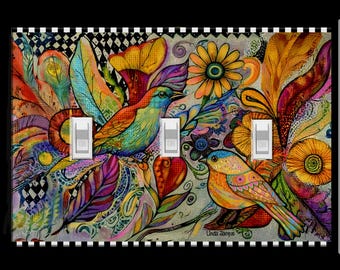 Triple Light Switch Plate Cover Birds