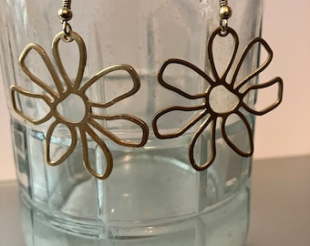 Brass Daisy Flower Earrings