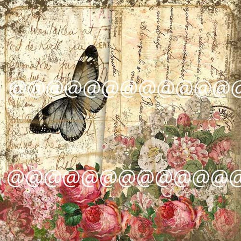 Decorative Vintage Paper With a Butterfly and Roses This is NOT Tissue ...