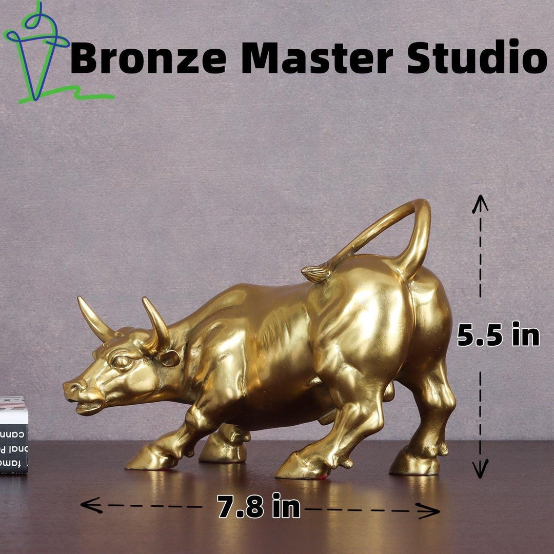 Charging Bull Statue Gold Brass Wall Street Sculpture, Stock Market Art ...